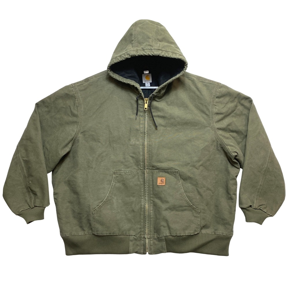 Carhartt Jacket Mens 3XL Reg Green Lined Hooded Work Hooded Full Zip J130 ARG